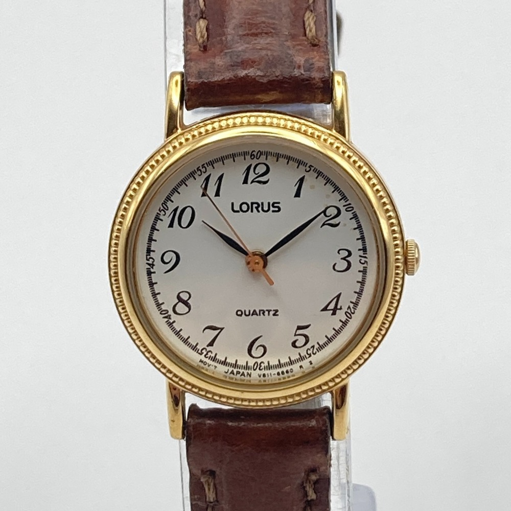 Vintage Lorus Women's Watch 24mm Gold Tone V811-1920 Brown Band New Battery 8.5"